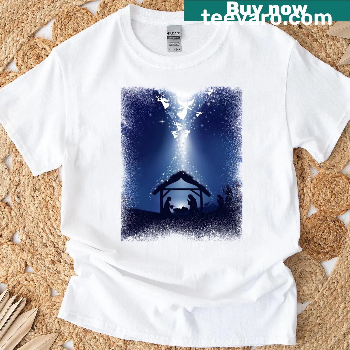 Christian Christmas T-shirt with heartfelt holiday graphic — on a men's t-shirt