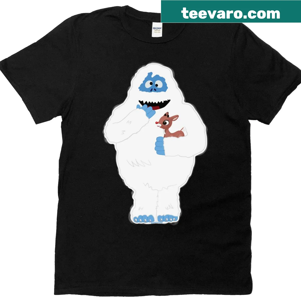 Abominable Snowman with Rudolph graphic t-shirt — on a men's t-shirt