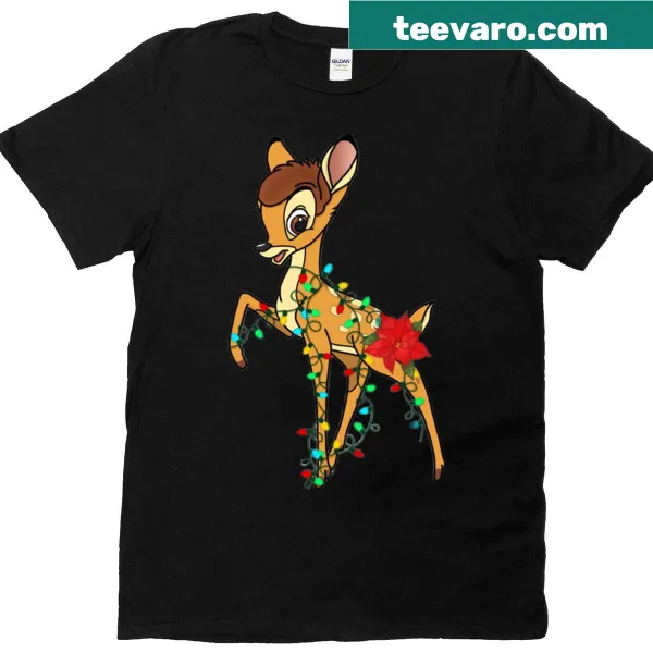 Illustrated Christmas Bambi on a festive t-shirt
