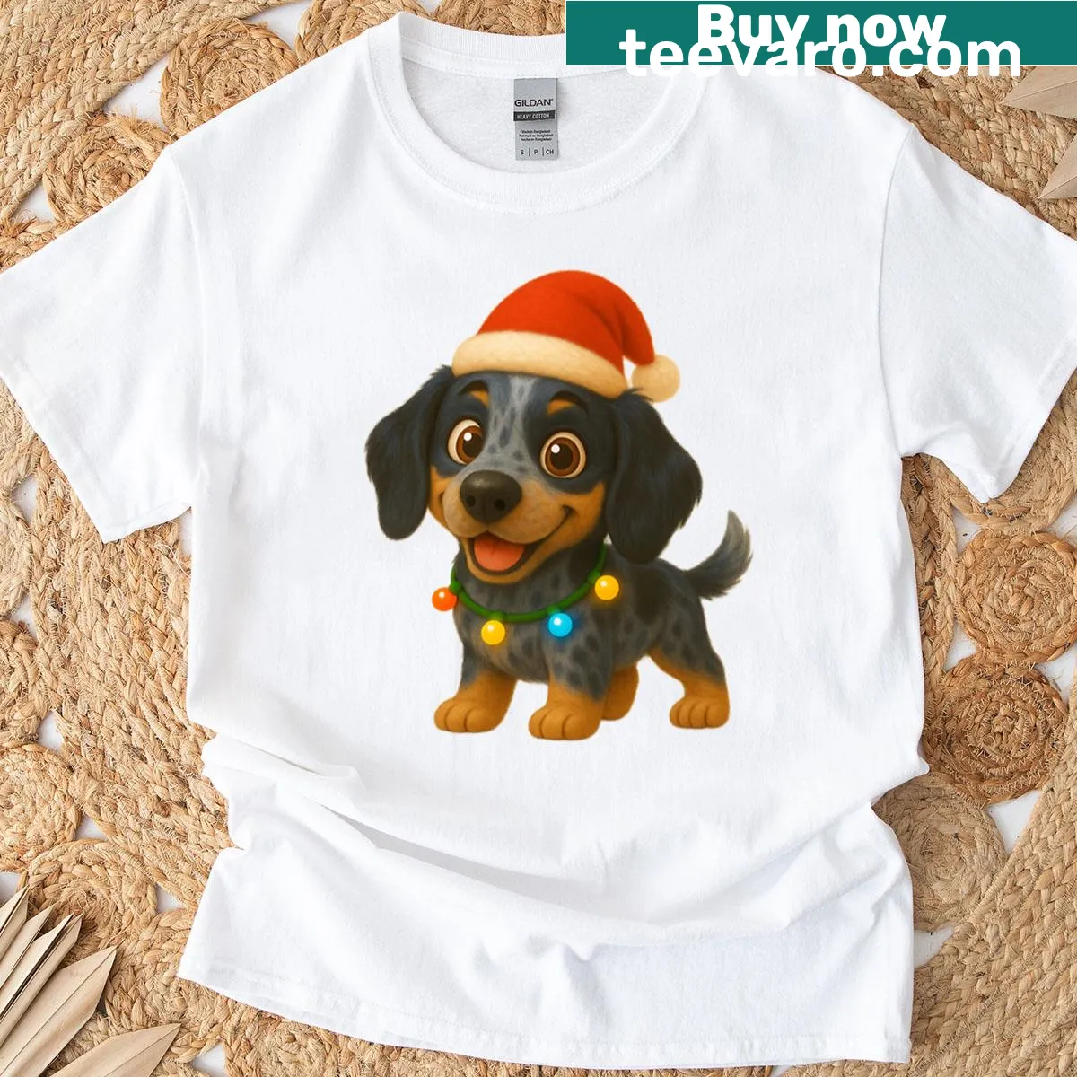Festive illustration of a Bluetick Coonhound on a Christmas T-shirt — on a men's t-shirt