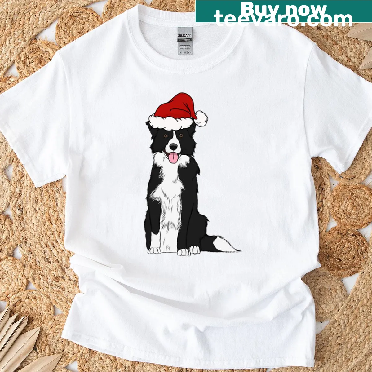 Illustration of a Border Collie on a Christmas T-shirt — on a men's t-shirt
