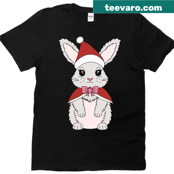 Cute Christmas bunny t-shirt with Santa hat illustration