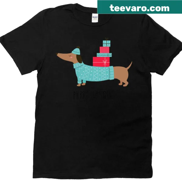 Festive dachshund illustration on a Christmas t-shirt