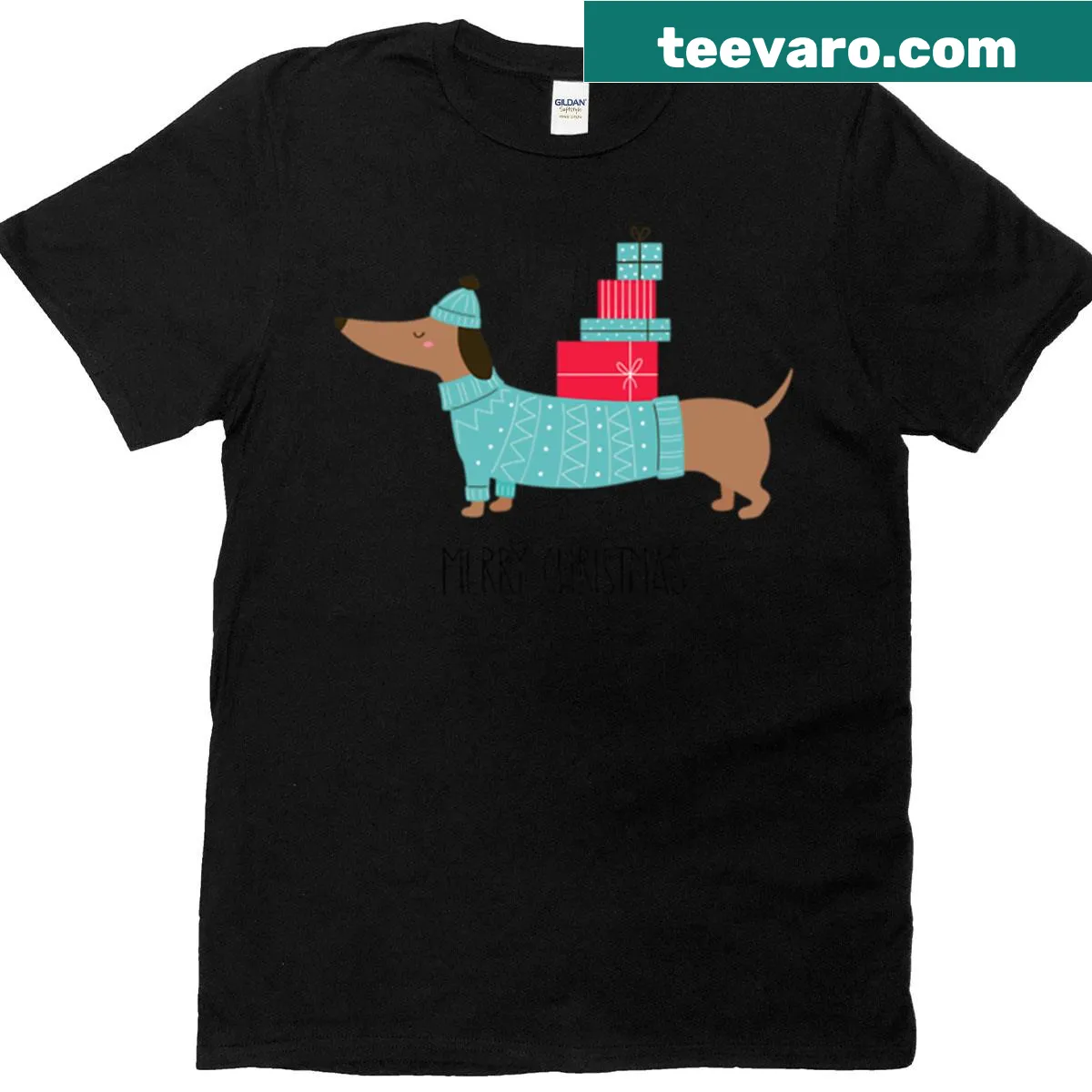 Festive dachshund illustration on a Christmas t-shirt — on a men's t-shirt