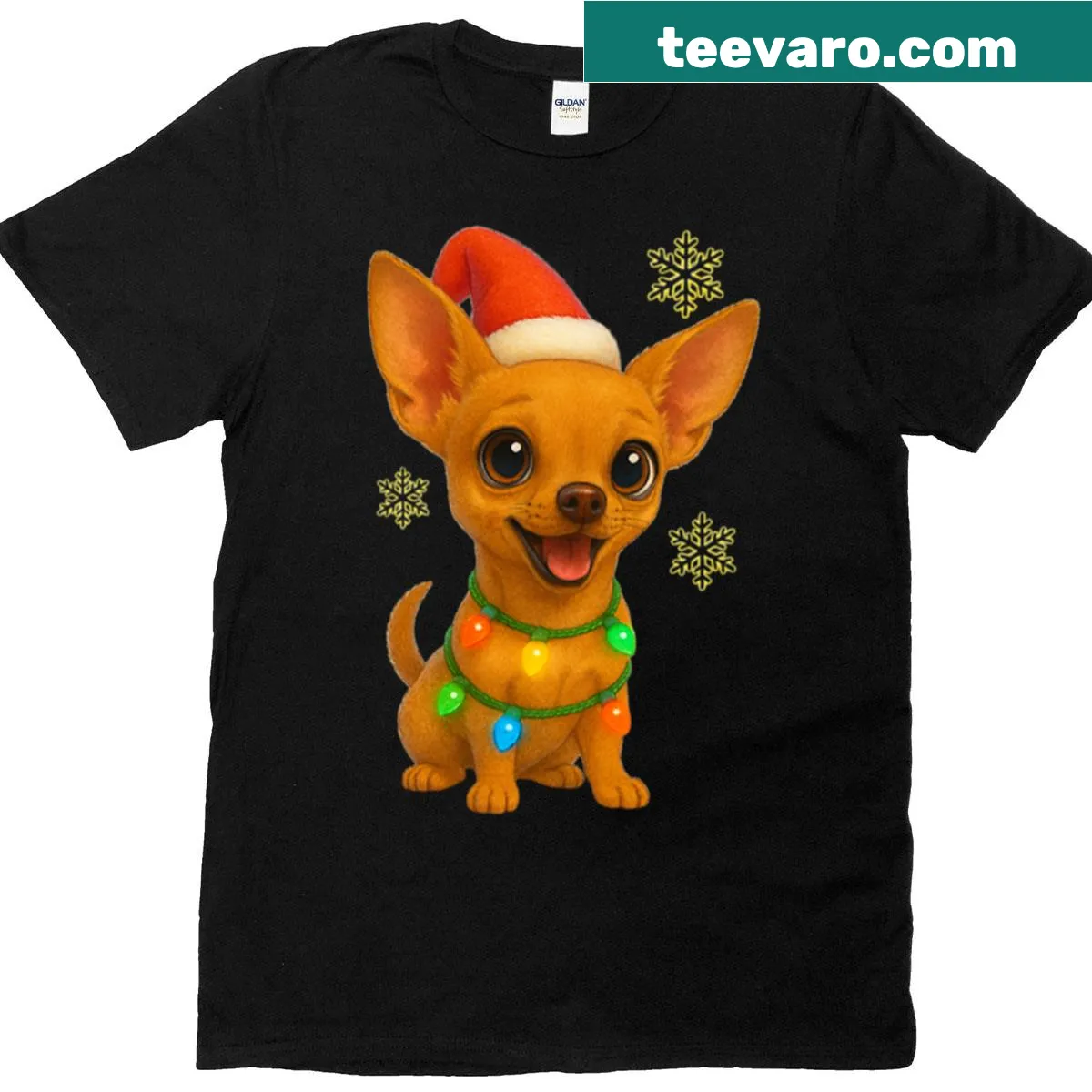 Illustrated Christmas deer head chihuahua t-shirt — on a men's t-shirt