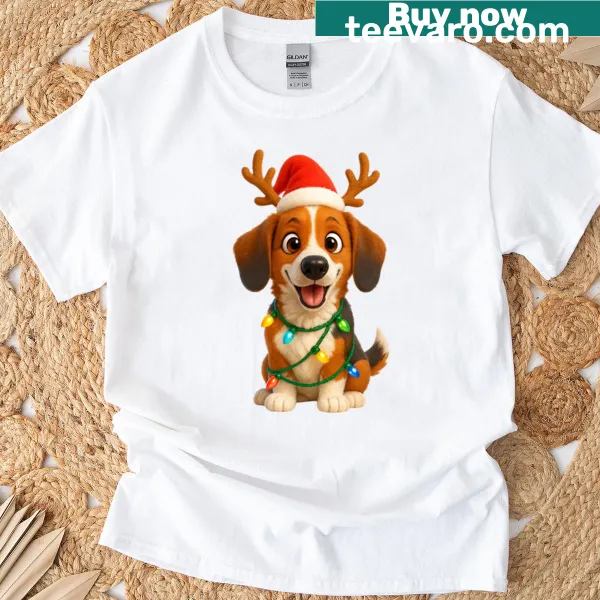 Christmas-themed t-shirt featuring a cute Drever dog