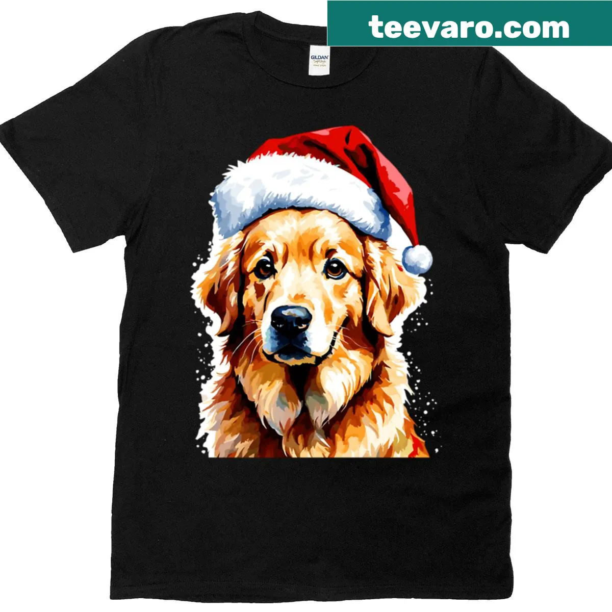 Golden Retriever wearing a Santa hat on a Christmas T-shirt — on a men's t-shirt