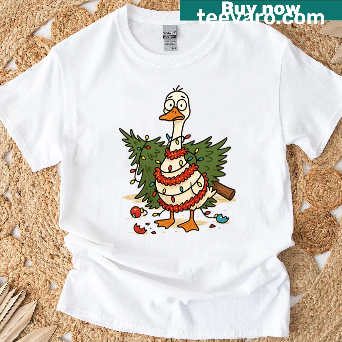 Funny Christmas Goose graphic for holiday humor — on a men's t-shirt