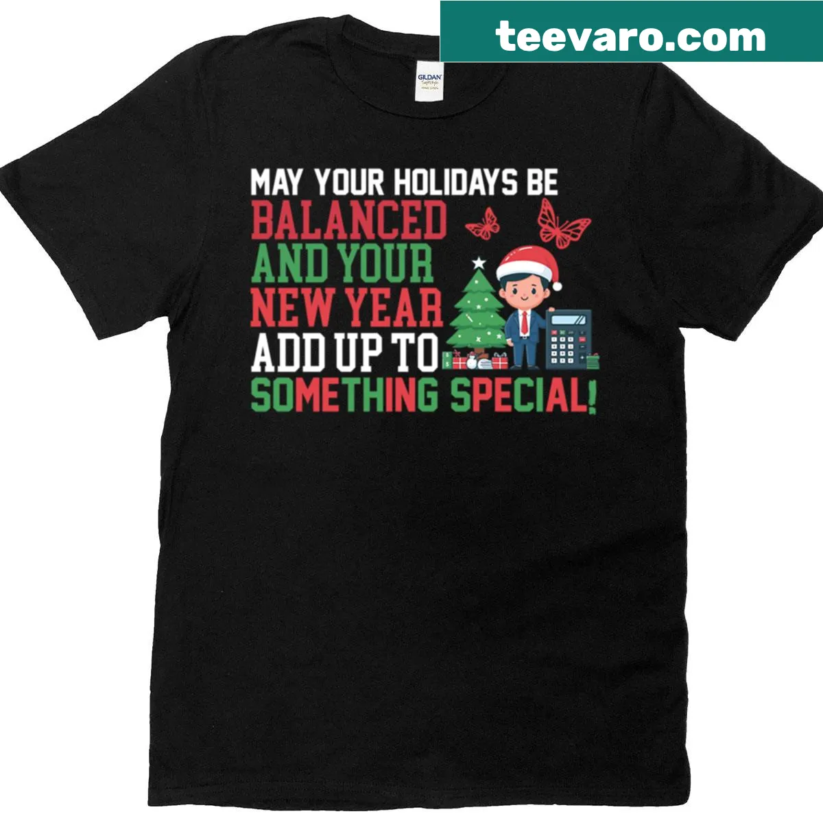 Holiday-themed accountant T-shirt featuring festive greetings — on a men's t-shirt