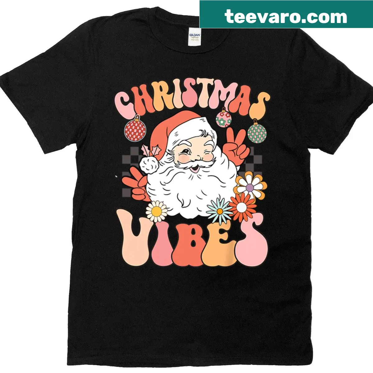Vintage groovy Santa Claus t-shirt design — on a men's t-shirt