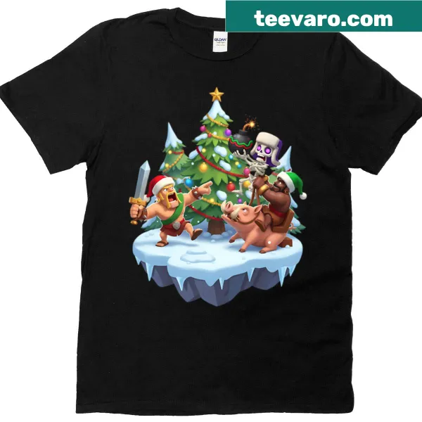 Oversized Clash Royale Christmas-themed T-shirt with chaotic battle graphics