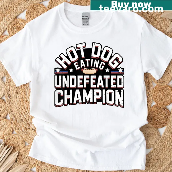 Champion hot dog eating t-shirt with bold typography