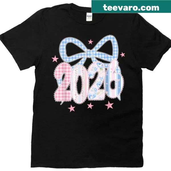 New Year 2026 t-shirt with lace bow and fireworks design