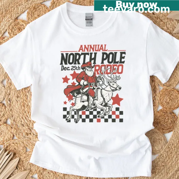 Funny cowboy Santa Claus design on a retro Christmas T-shirt