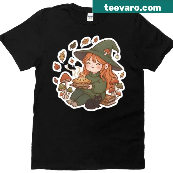 Illustrated cottagecore witch with a humorous Halloween quote