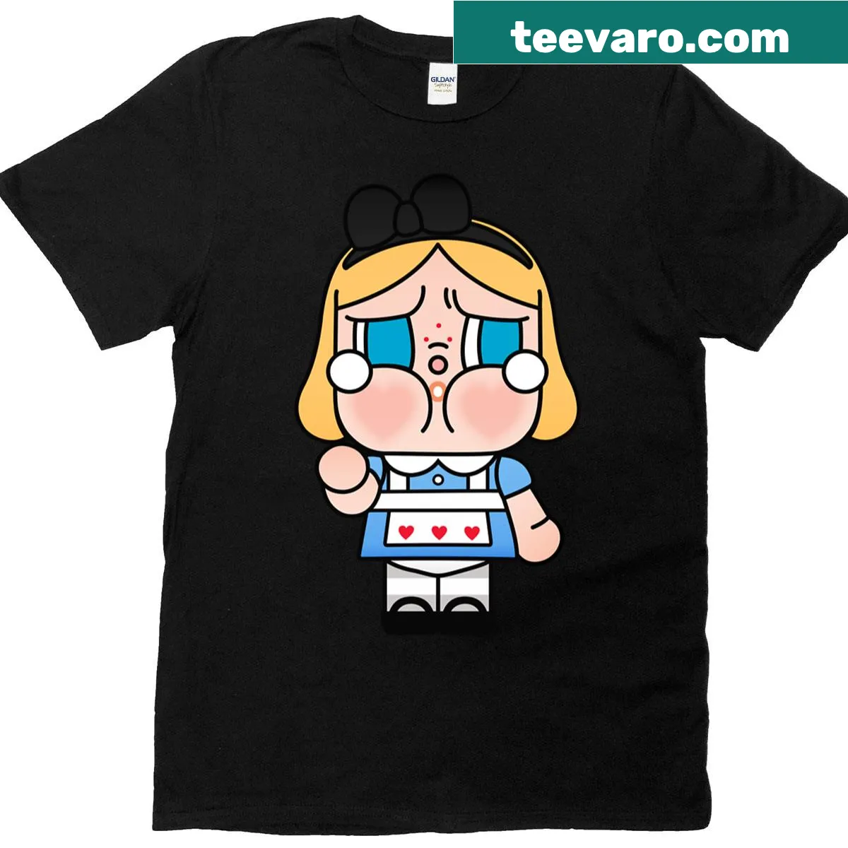 Illustrative T-shirt featuring Crybaby Alice inspired graphic. — on a men's t-shirt