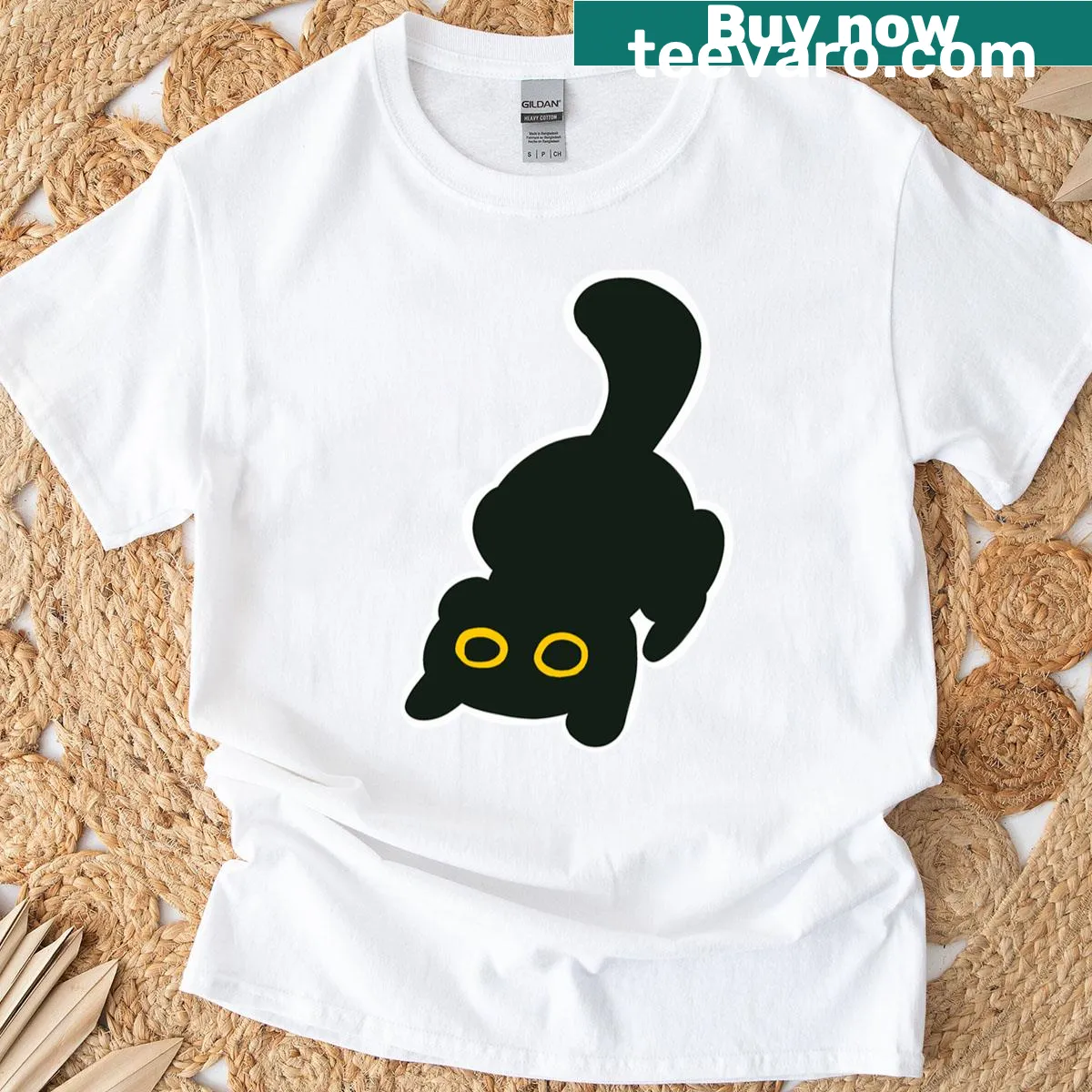 Whimsical black cat in a cosmic void on a cute t-shirt — on a men's t-shirt