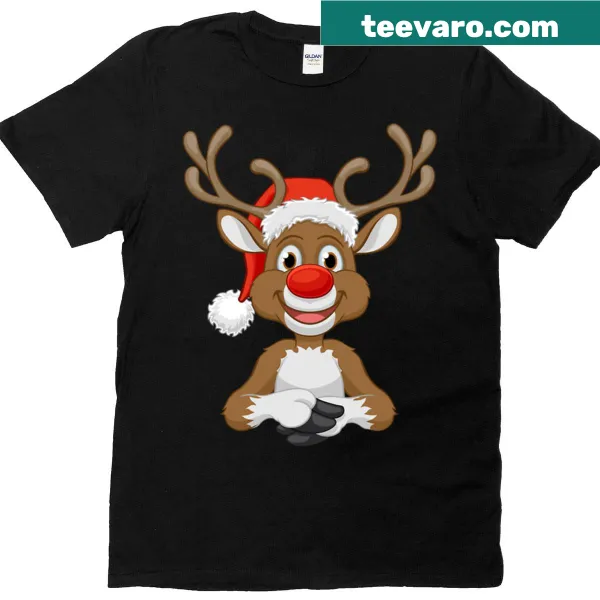 Reindeer in Santa hat Christmas T-shirt