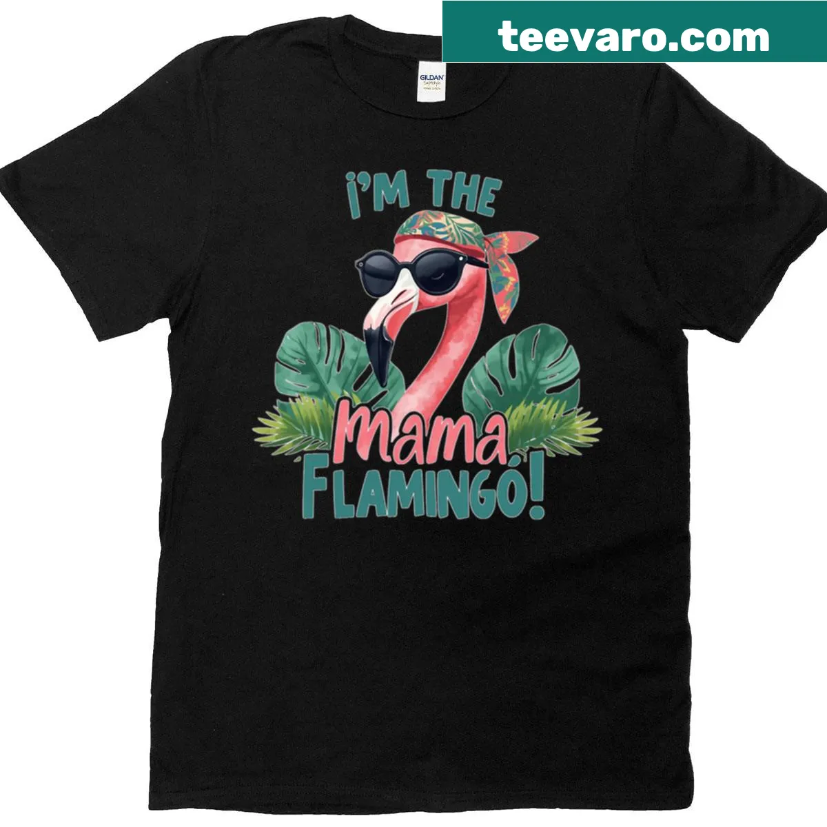 Illustration of a charming flamingo representing motherhood. — on a men's t-shirt