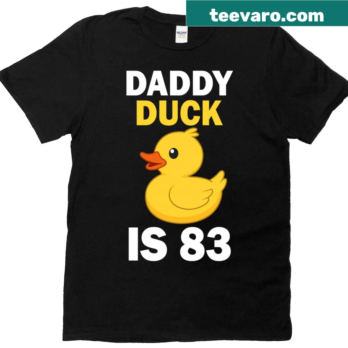 Funny 83rd birthday t-shirt with rubber duck graphic — on a men's t-shirt