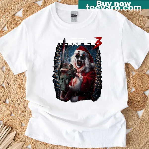 Christmas-themed horror design from Terrifiers 3 on T-shirt