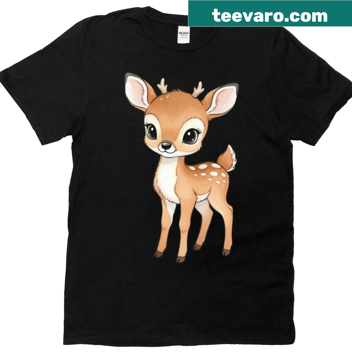 Illustrated T-shirt featuring deer and forest animals — on a men's t-shirt