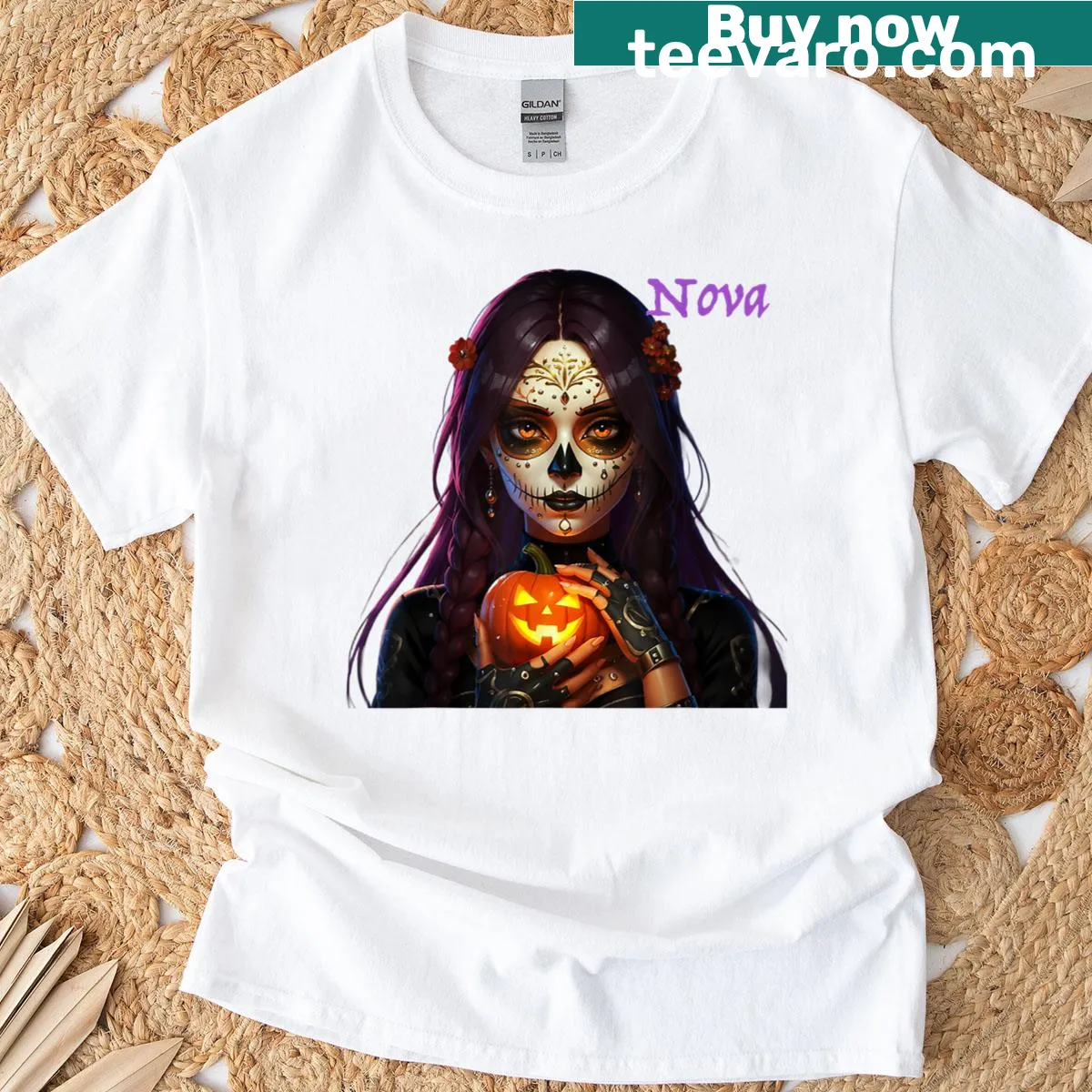 Anime art design t-shirt celebrating Dia De Los Muertos — on a men's t-shirt