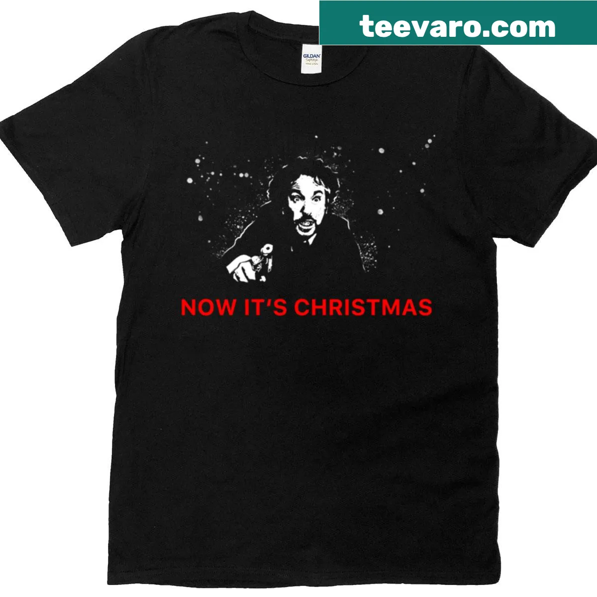 T-shirt featuring Hans Gruber from Die Hard with festive design — on a men's t-shirt