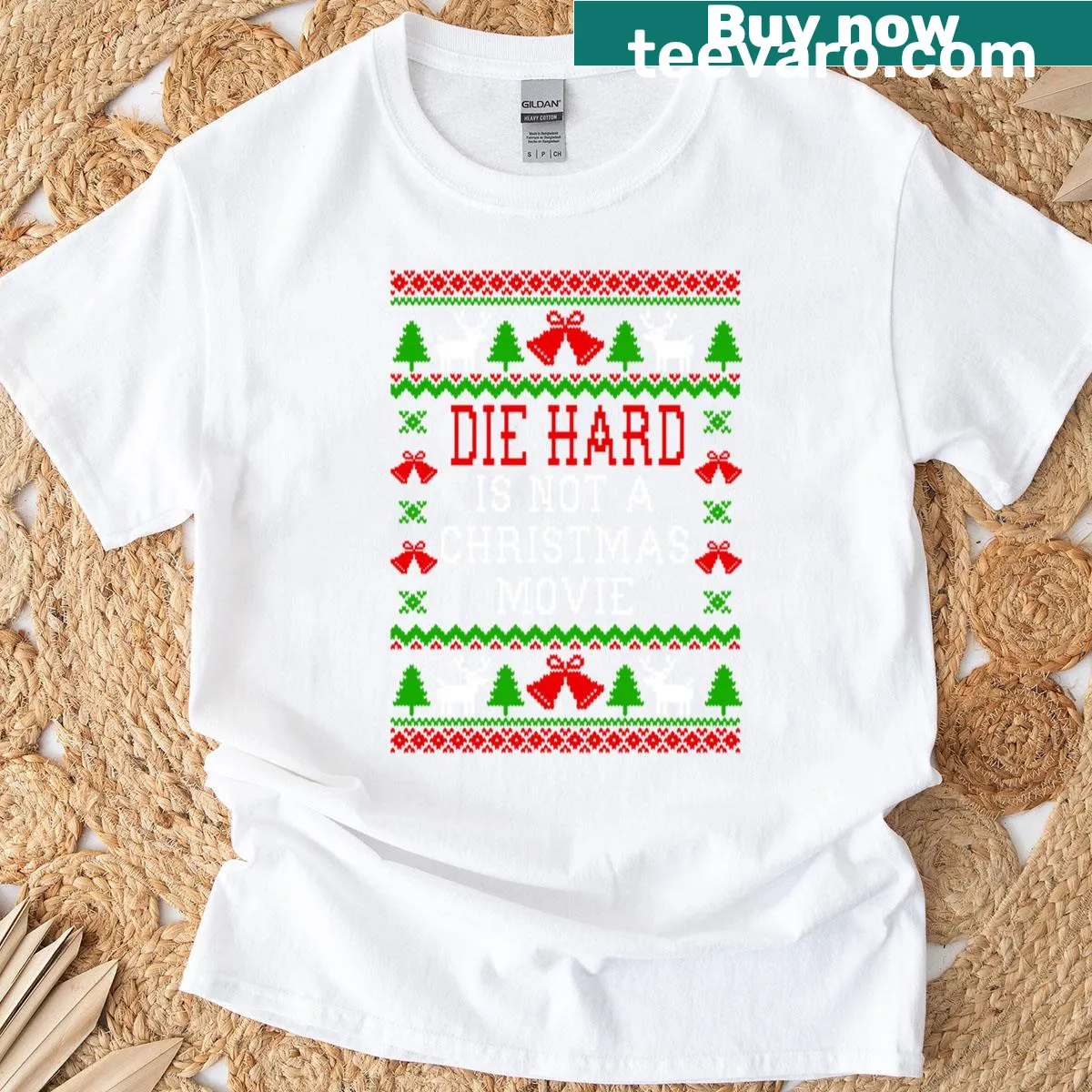 Oversized t-shirt declaring 'Die Hard Is Not A Christmas Movie'. — on a men's t-shirt