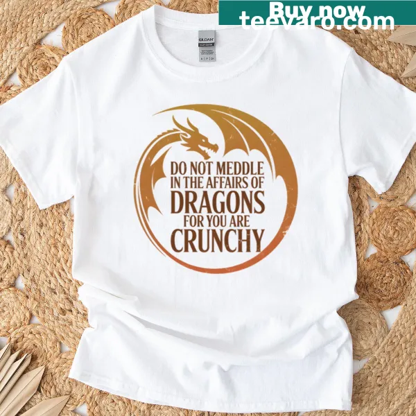 Fantasy-themed t-shirt with the phrase about dragons and humor.