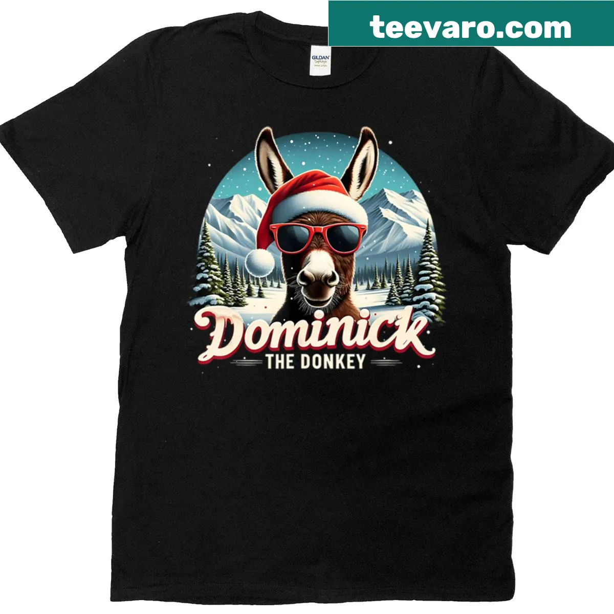 Dominick the Donkey cartoon design on Christmas t-shirt — on a men's t-shirt