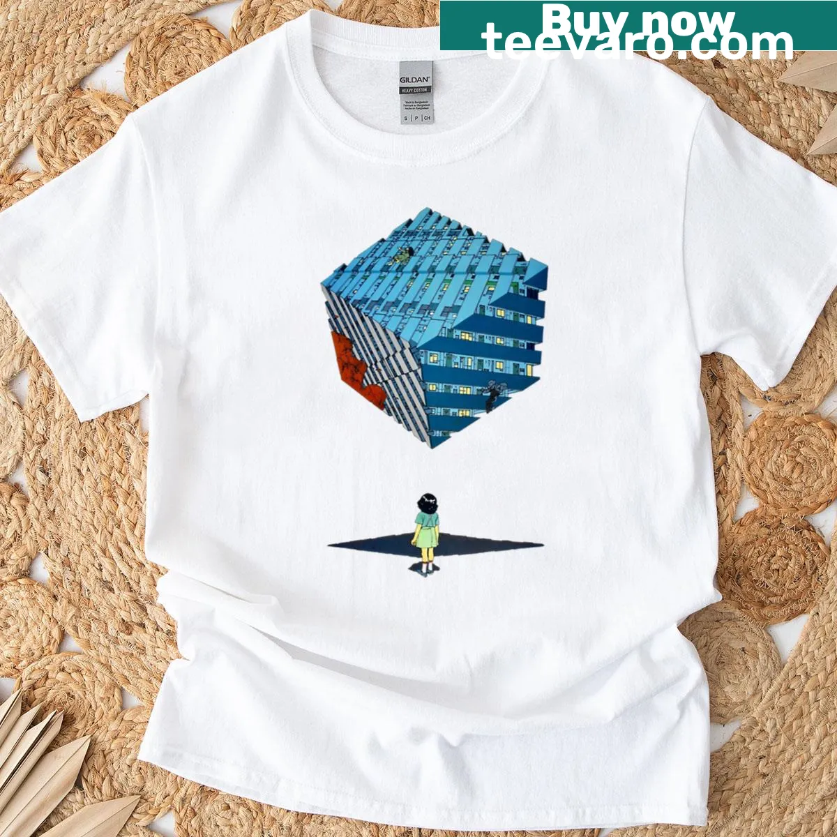 Whimsical child’s dream world graphic on a t-shirt — on a men's t-shirt