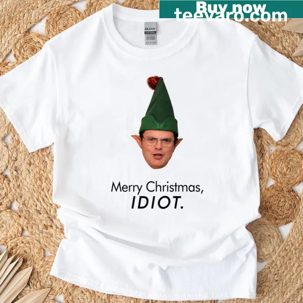 Illustrated Dwight Schrute Christmas t-shirt with humorous slogan