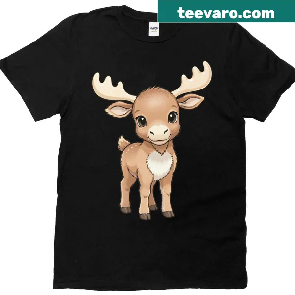 Illustrated T-shirt featuring elk in a forest setting.