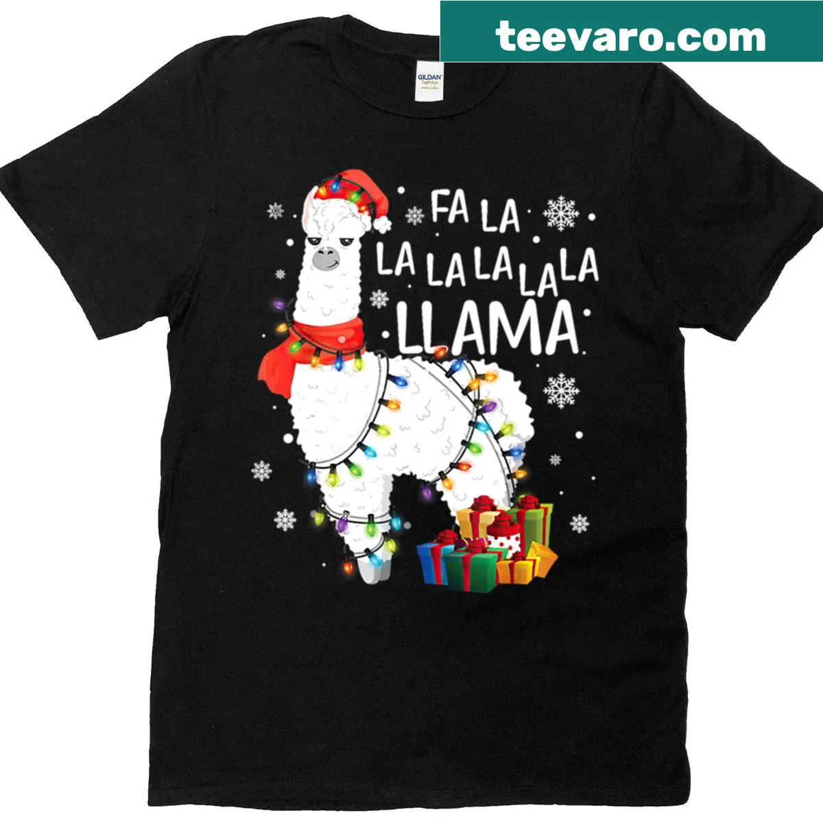 Cartoon llama in festive attire on a funny Christmas T-shirt. — on a men's t-shirt