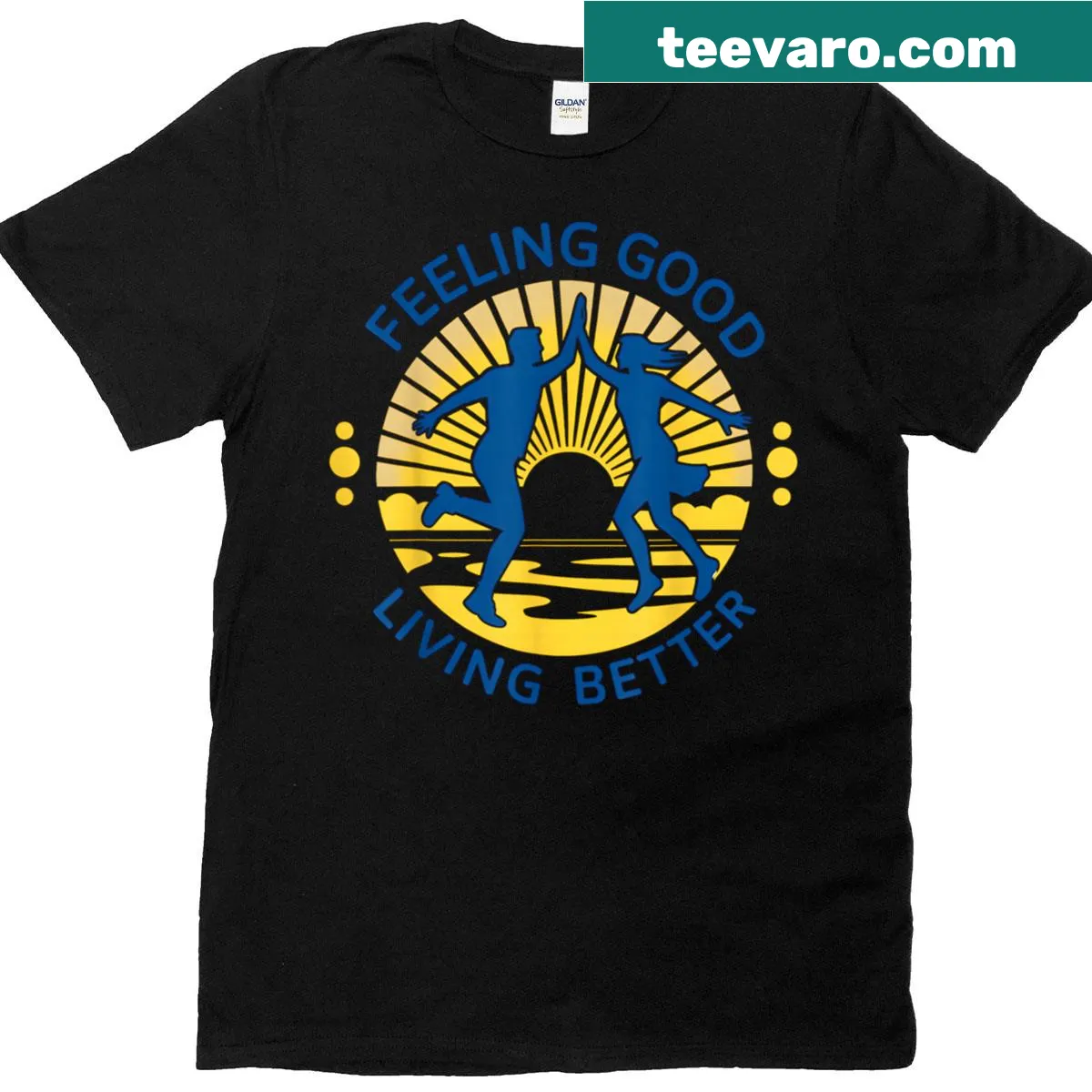 Inspirational workout t-shirt with 'Feeling Good Living Better' text. — on a men's t-shirt