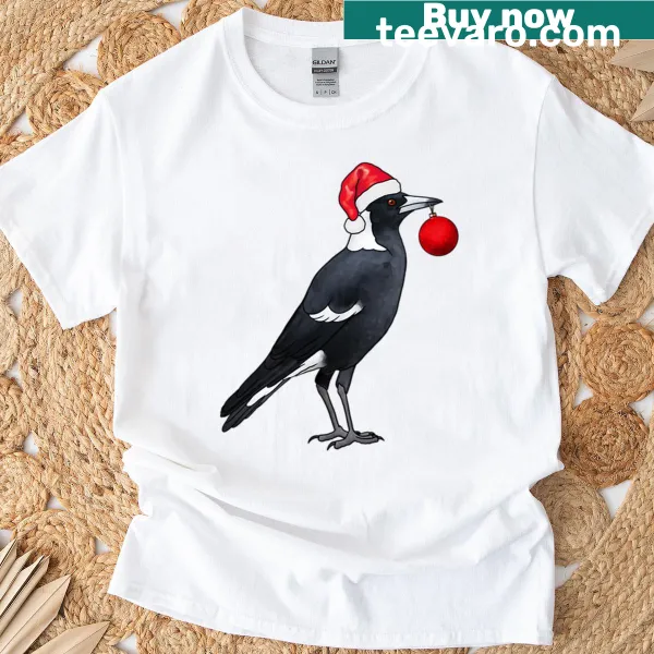 Festive Magpie illustration T-shirt for nature lovers