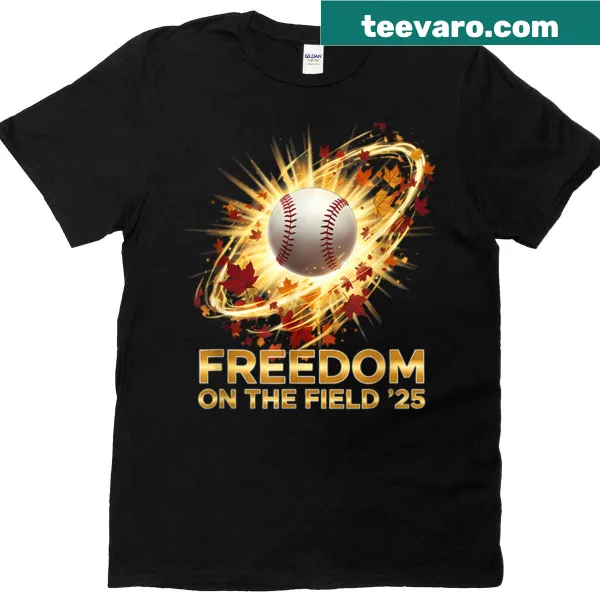 Baseball themed shirt with bold typography featuring 'Freedom On The Field 25'