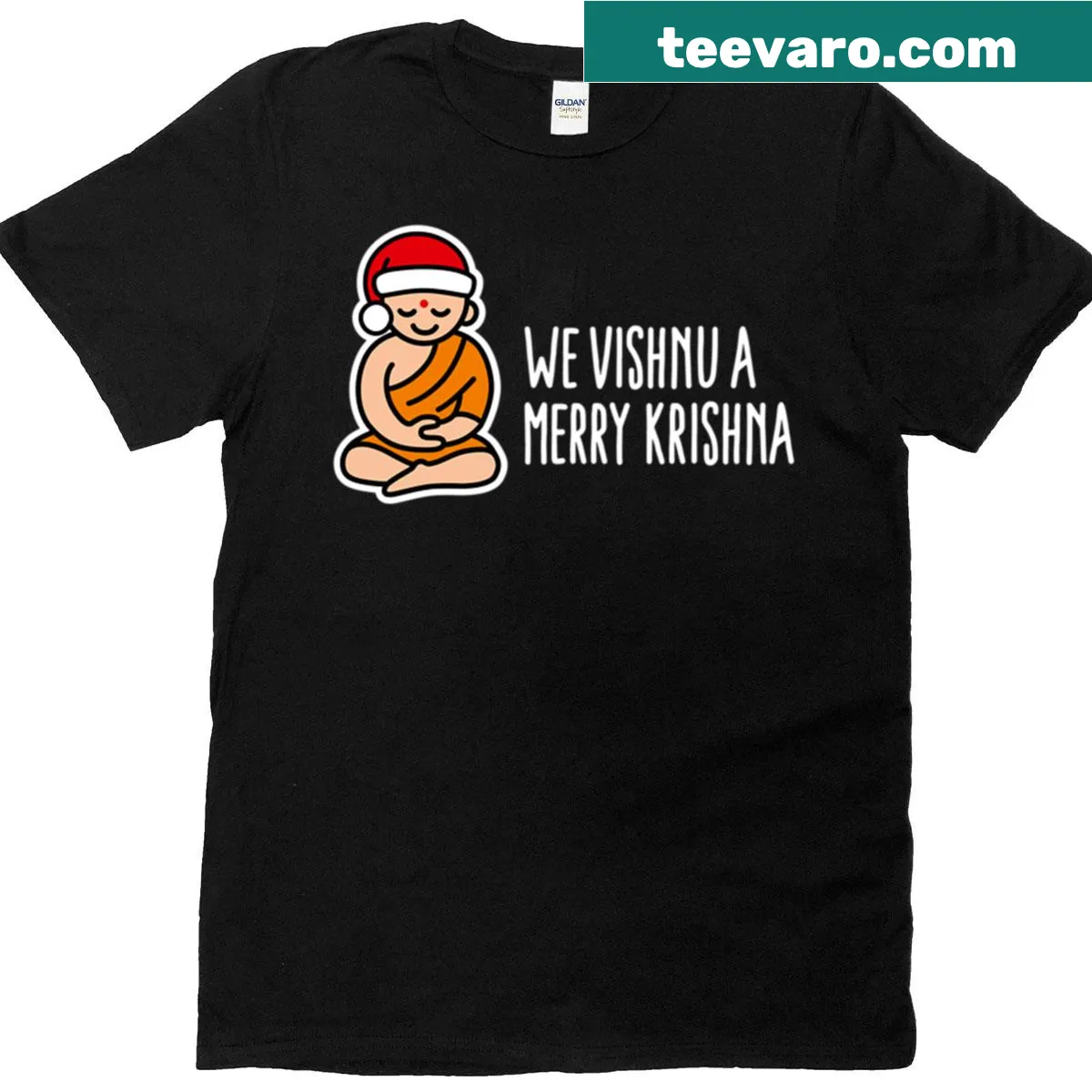 Funny Christmas T-shirt with the phrase 'We Vishnu A Merry Krishna' in playful typography — on a men's t-shirt
