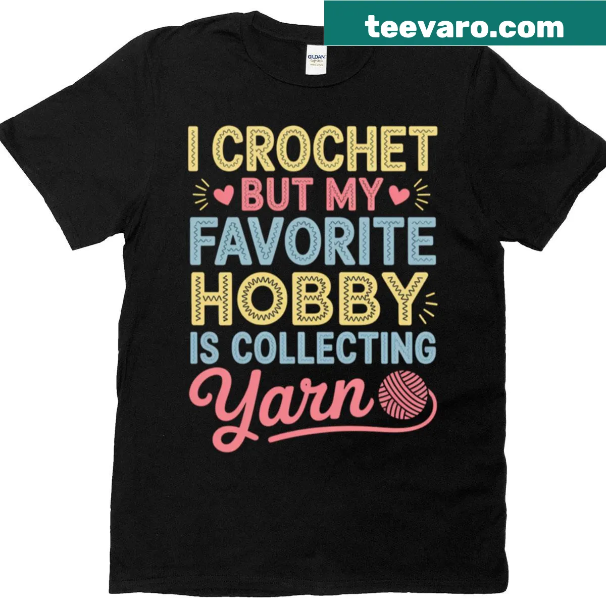 Humorous crochet-themed t-shirt featuring a yarn collection design — on a men's t-shirt