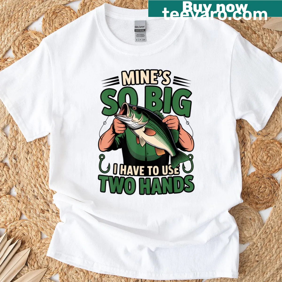 Funny fishing shirt with illustration of large fish and text — on a men's t-shirt
