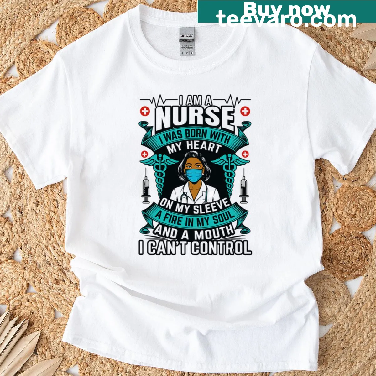 Funny nurse-themed t-shirt with humorous design — on a men's t-shirt