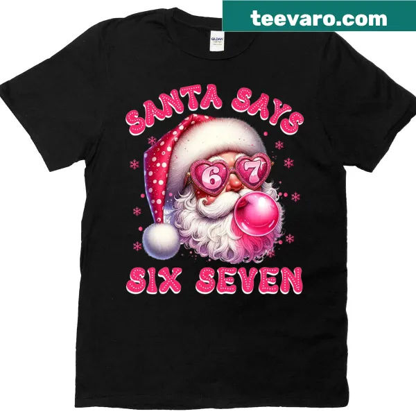Holiday T-shirt with funny Santa text 'Six Seven'