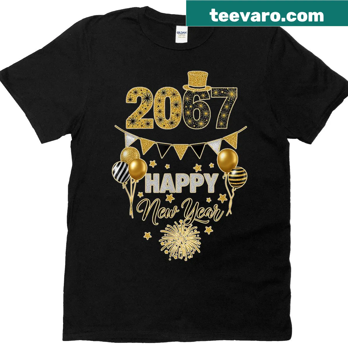 Meme-inspired New Year t-shirt with 'Six Seven' text — on a men's t-shirt
