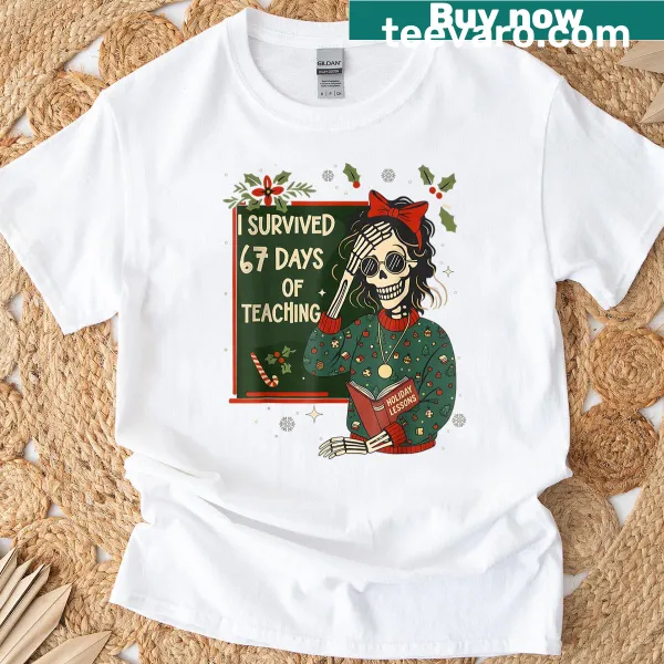 Funny Teacher Christmas t-shirt with text about surviving teaching