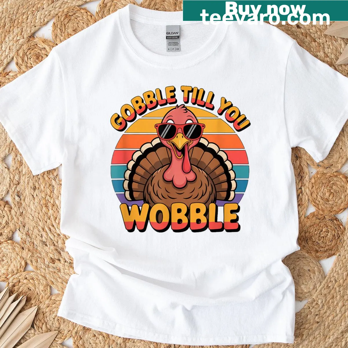 Cartoon turkey graphic on a Thanksgiving t-shirt with funny text — on a men's t-shirt