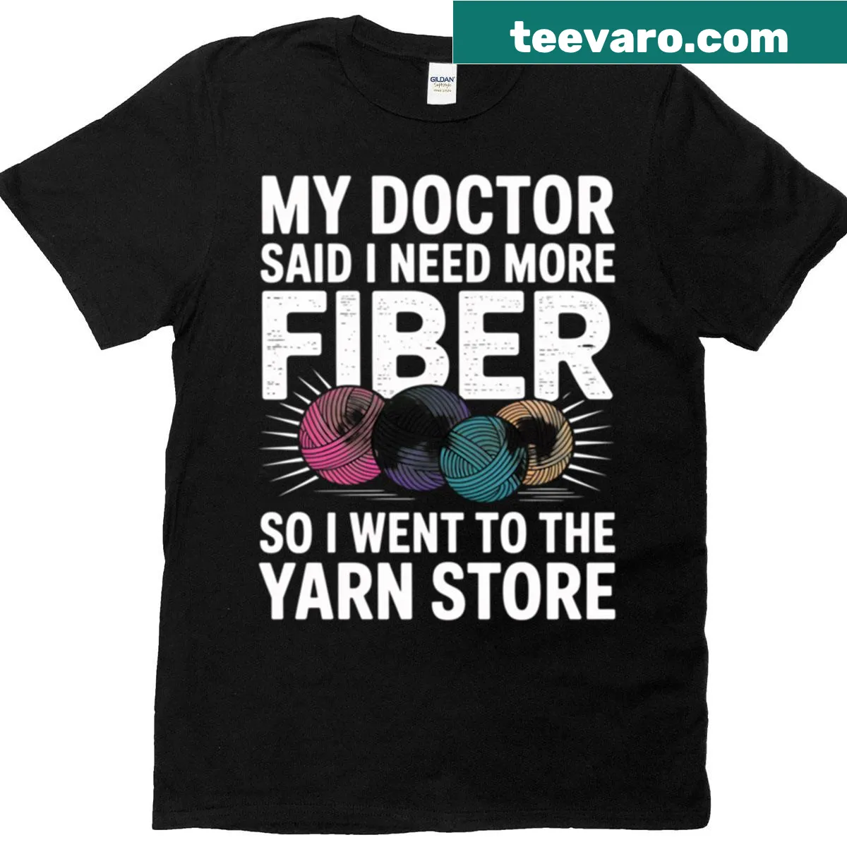 Funny crochet humor shirt with yarn theme — on a men's t-shirt