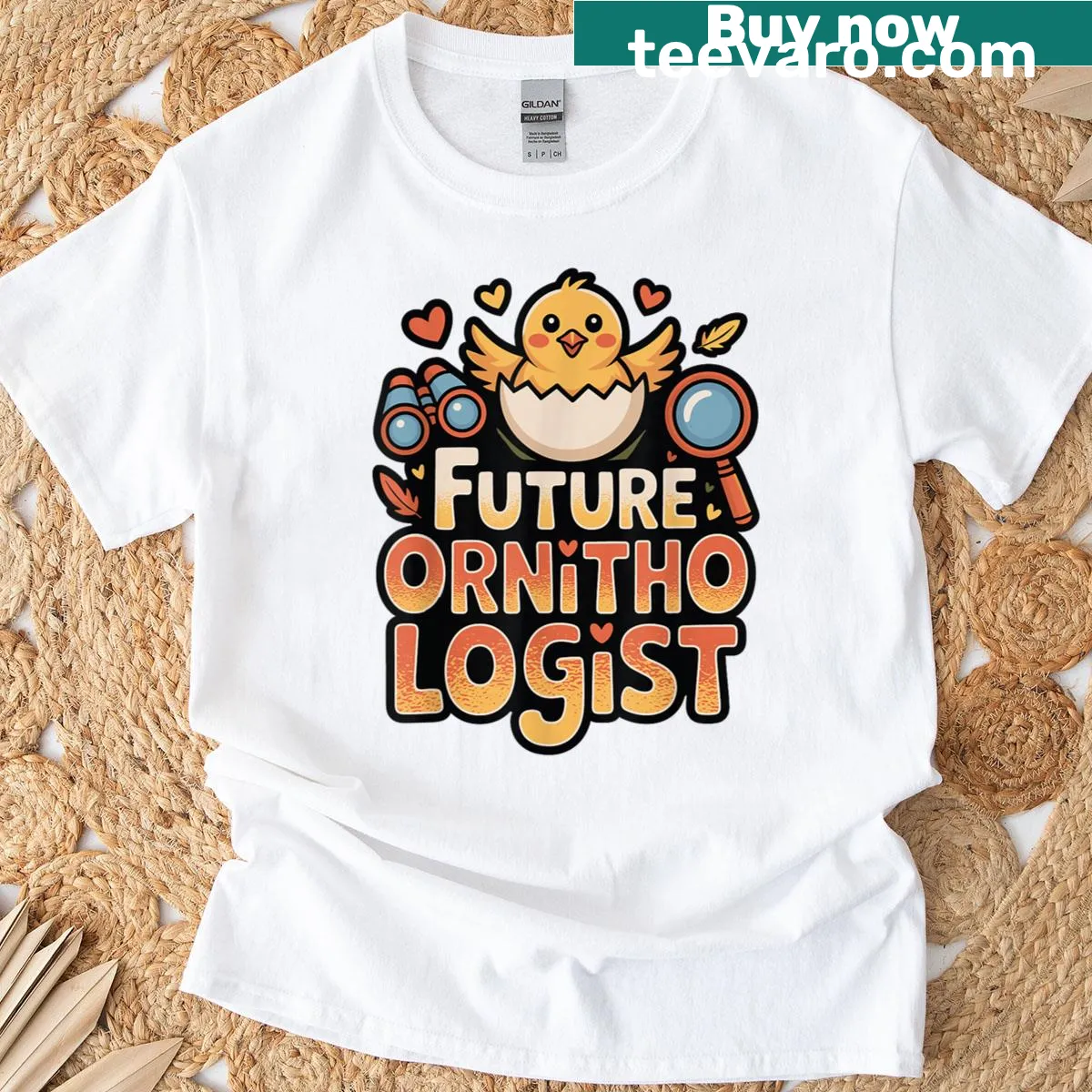 Illustrated T-shirt featuring birds for future ornithologists — on a men's t-shirt