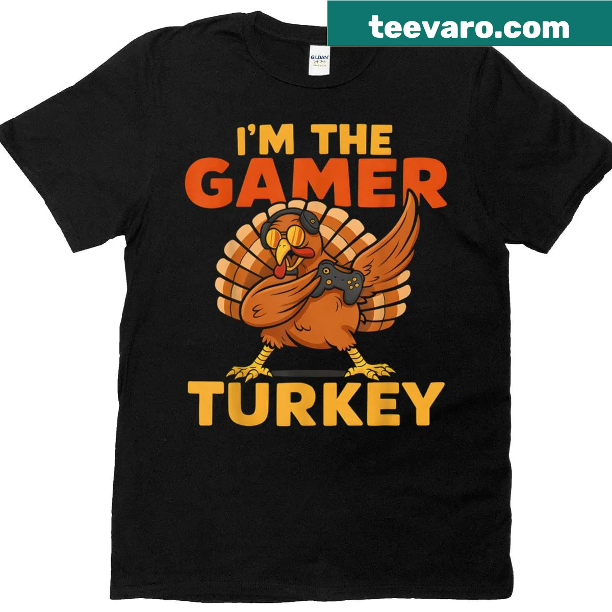 Thanksgiving t-shirt featuring a turkey and video game design — on a men's t-shirt