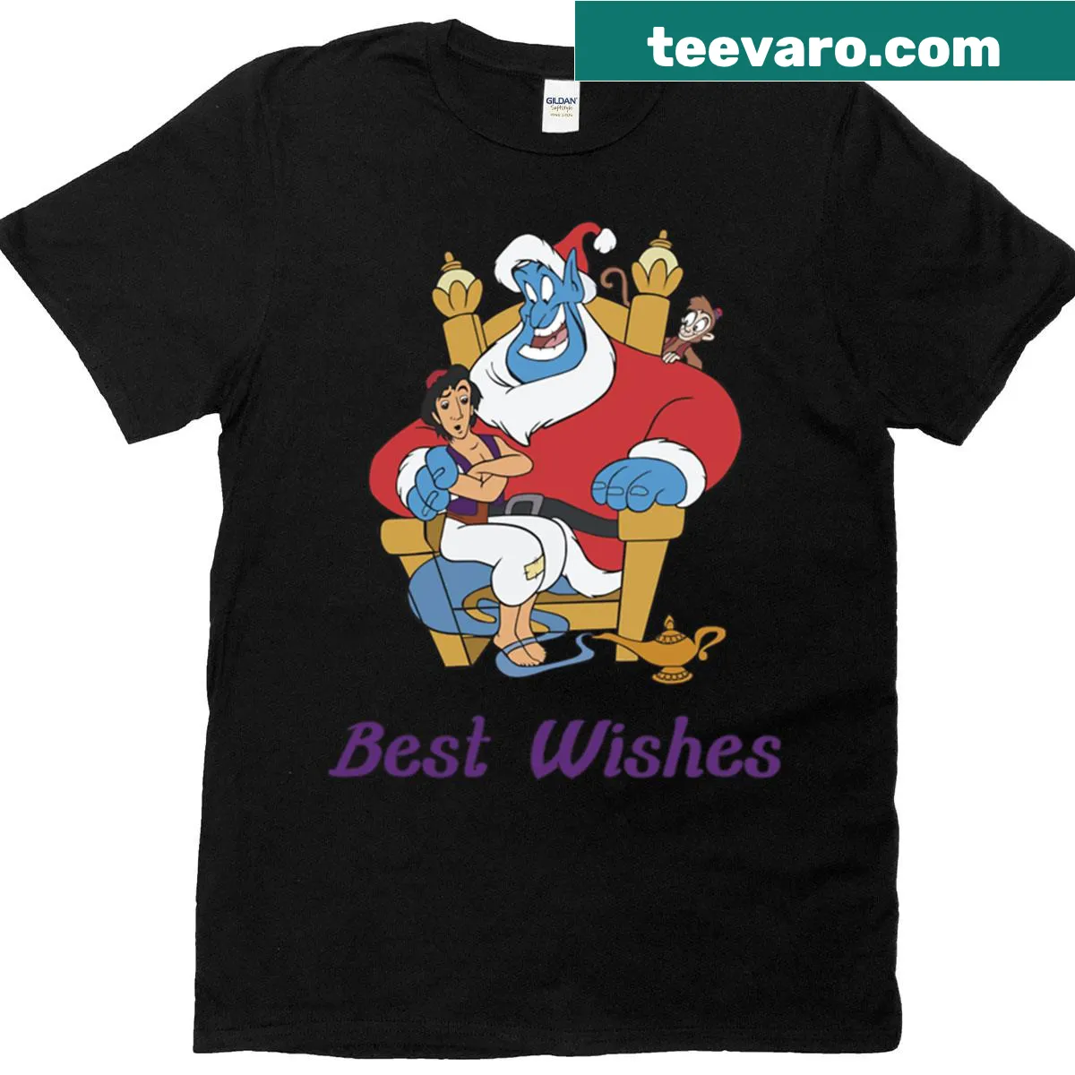 Whimsical genie design granting wishes on T-shirt — on a men's t-shirt